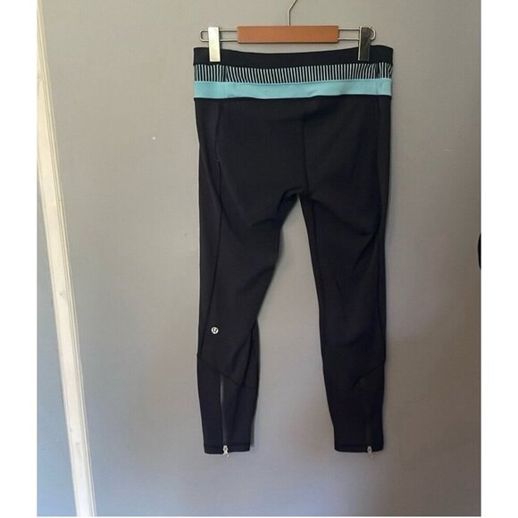 Lululemon Blue Leggings Zipper Detail Women's Size 6 Yoga Fitness Pants - Picture 3 of 6